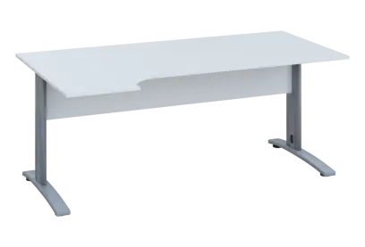 ERK 18 - 184 stůl kancelářský, rohový, levý, kovová podnož stříbrná, deska 18 mm, široký 1800 mm, bílá